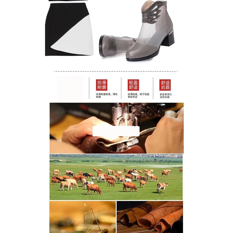 Giày Sandal Cao Gót Bằng Da Thật Phối Lưới Thời Trang 2023 Cho Nữ