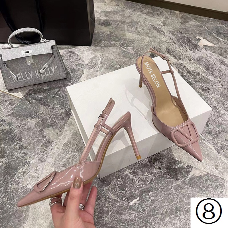 Giày Cao Gót Da Bóng Mũi Nhọn Miệng Nông Thời Trang Xuân Hè 2022