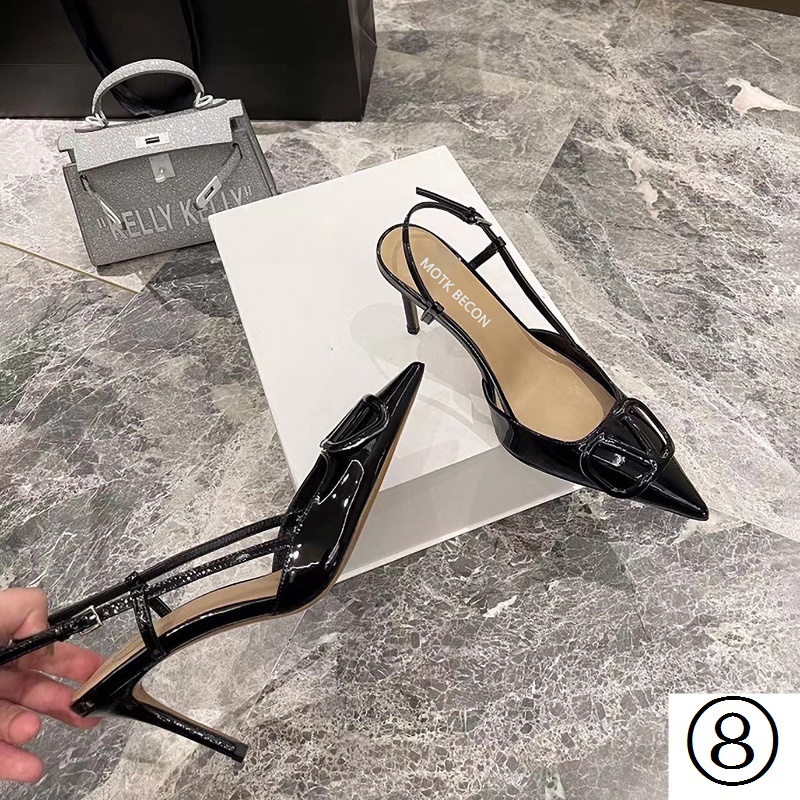 Giày Cao Gót Da Bóng Mũi Nhọn Miệng Nông Thời Trang Xuân Hè 2022