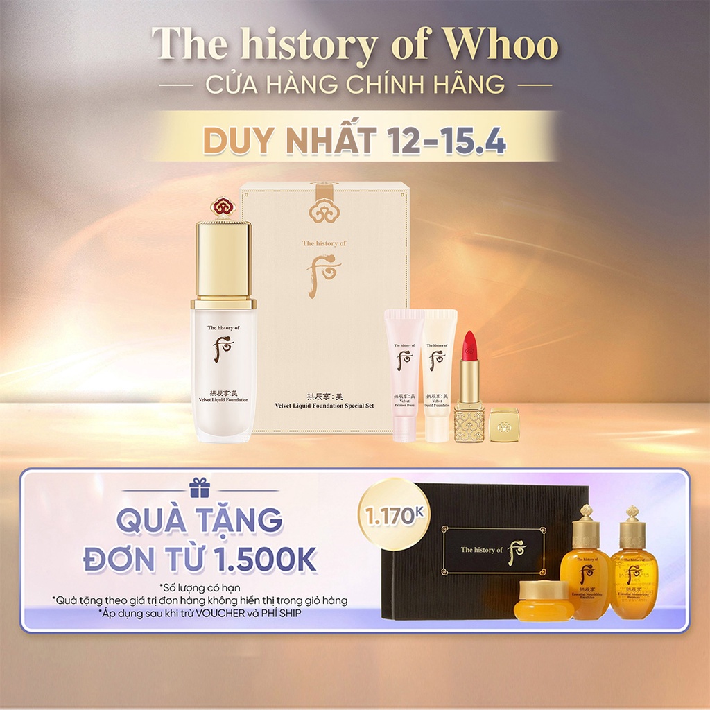 Set Kem nền nhung lì bền màu 24h The history of Whoo Gongjinhyang Mi Velvet Liquid Foundation 40ml màu 21