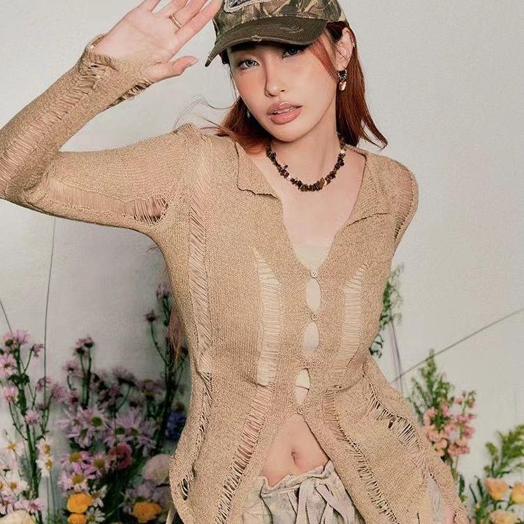 Bộ Áo Cardigan Dệt Kim Tay Dài + Áo Hai Dây Mỏng Y2K Phong Cách Mỹ Thời Trang Cho Nữ