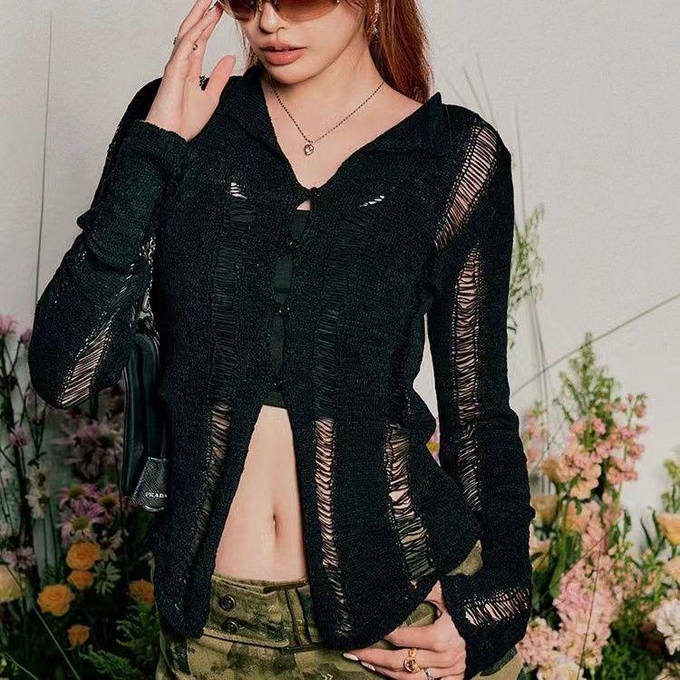 Bộ Áo Cardigan Dệt Kim Tay Dài + Áo Hai Dây Mỏng Y2K Phong Cách Mỹ Thời Trang Cho Nữ