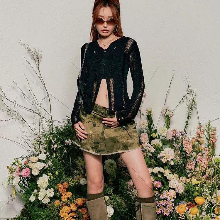 Bộ Áo Cardigan Dệt Kim Tay Dài + Áo Hai Dây Mỏng Y2K Phong Cách Mỹ Thời Trang Cho Nữ