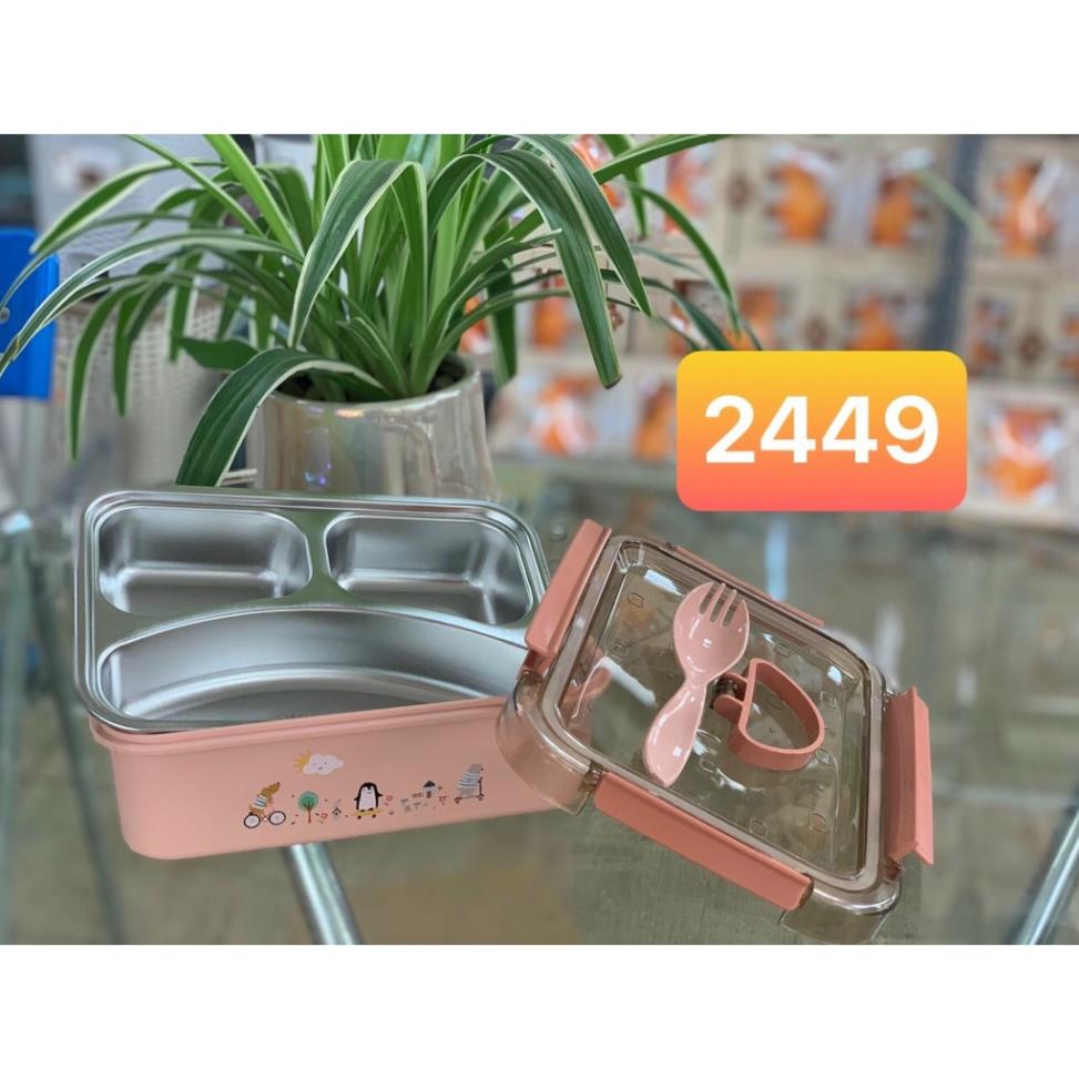 Hộp cơm ruột inox 3 ngăn kèm thìa #2449/ #2429