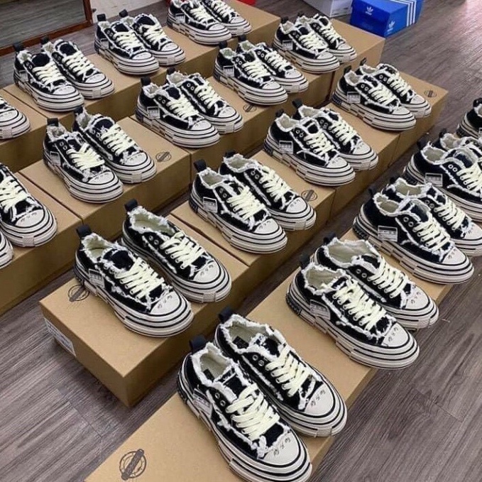 Giày Sneaker Xvessel, Giày thể thao nam nữ cao cấp full box đế gỗ đúc đẹp siêu nhẹ, vải rách cổ thấp cá tính D10