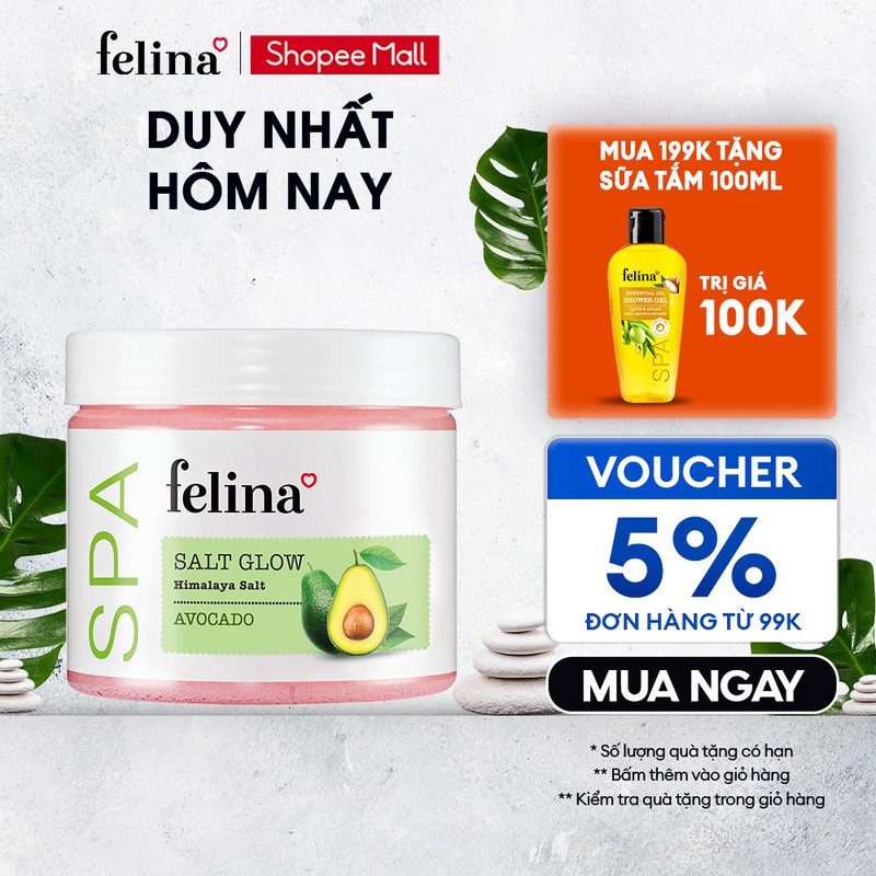 Muối tắm tẩy tế bào chết body Felina Home Spa muối hồng Himalaya 100g/500g dành cho da mụn