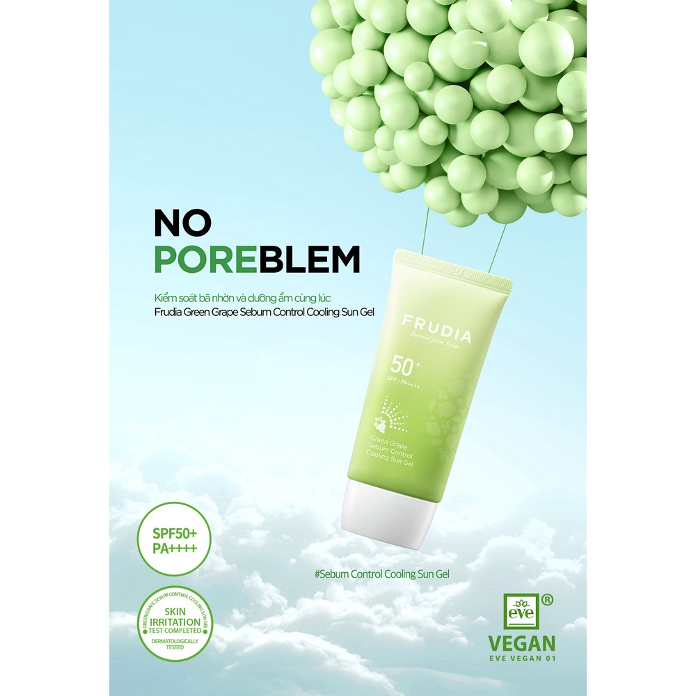 [Tặng 88k] Kem Chống Nắng Kiềm Soát Bã Nhờn Dạng Gel Frudia Green Grape Sebum Control Cooling Sun Gel SPF50+ PA++++ 50g