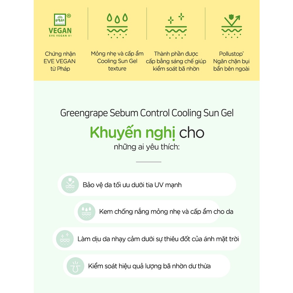 Kem Chống Nắng Kiềm Soát Bã Nhờn Dạng Gel Frudia Green Grape Sebum Control Cooling Sun Gel SPF50+ PA++++ 50g