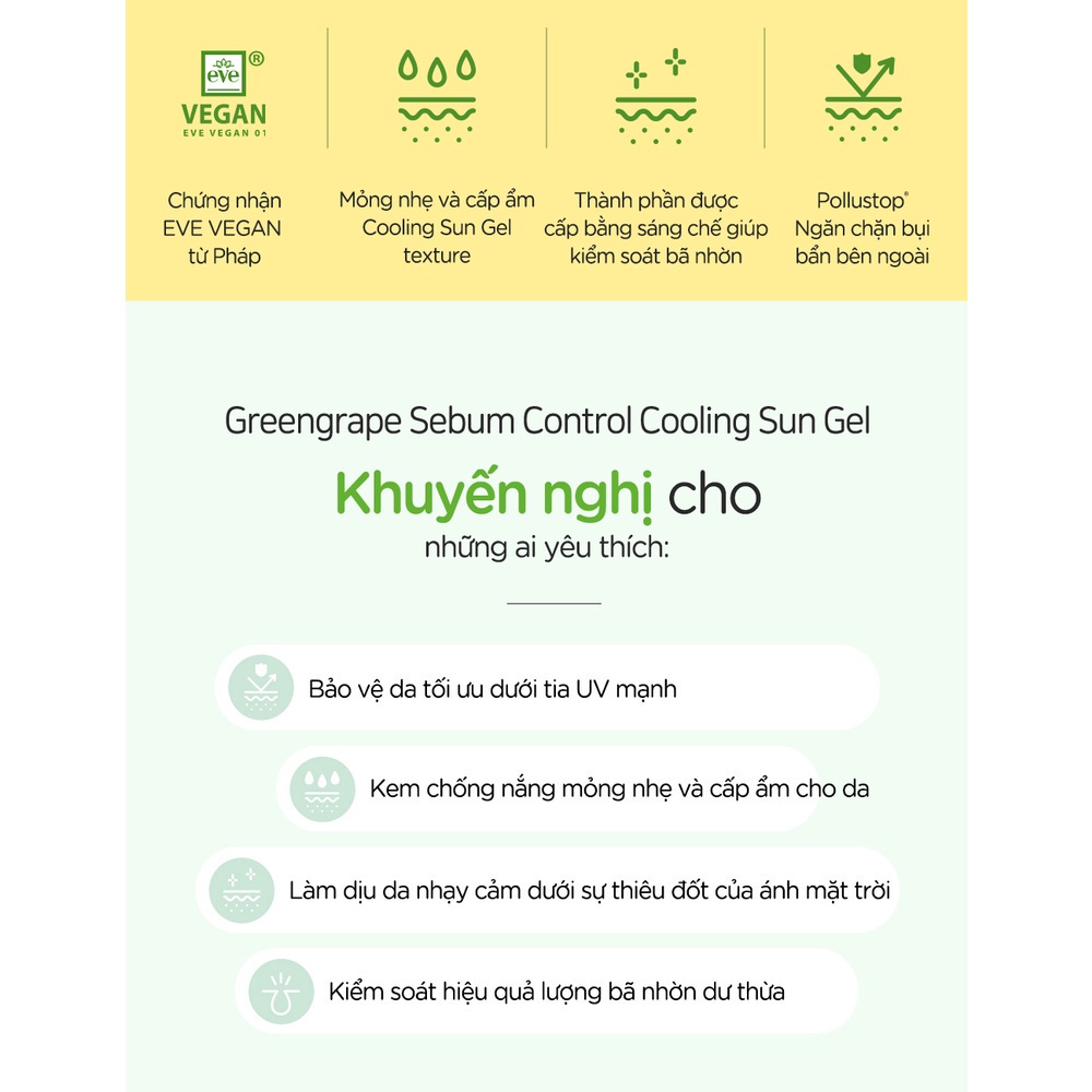 [Tặng 88k] Kem Chống Nắng Kiềm Soát Bã Nhờn Dạng Gel Frudia Green Grape Sebum Control Cooling Sun Gel SPF50+ PA++++ 50g