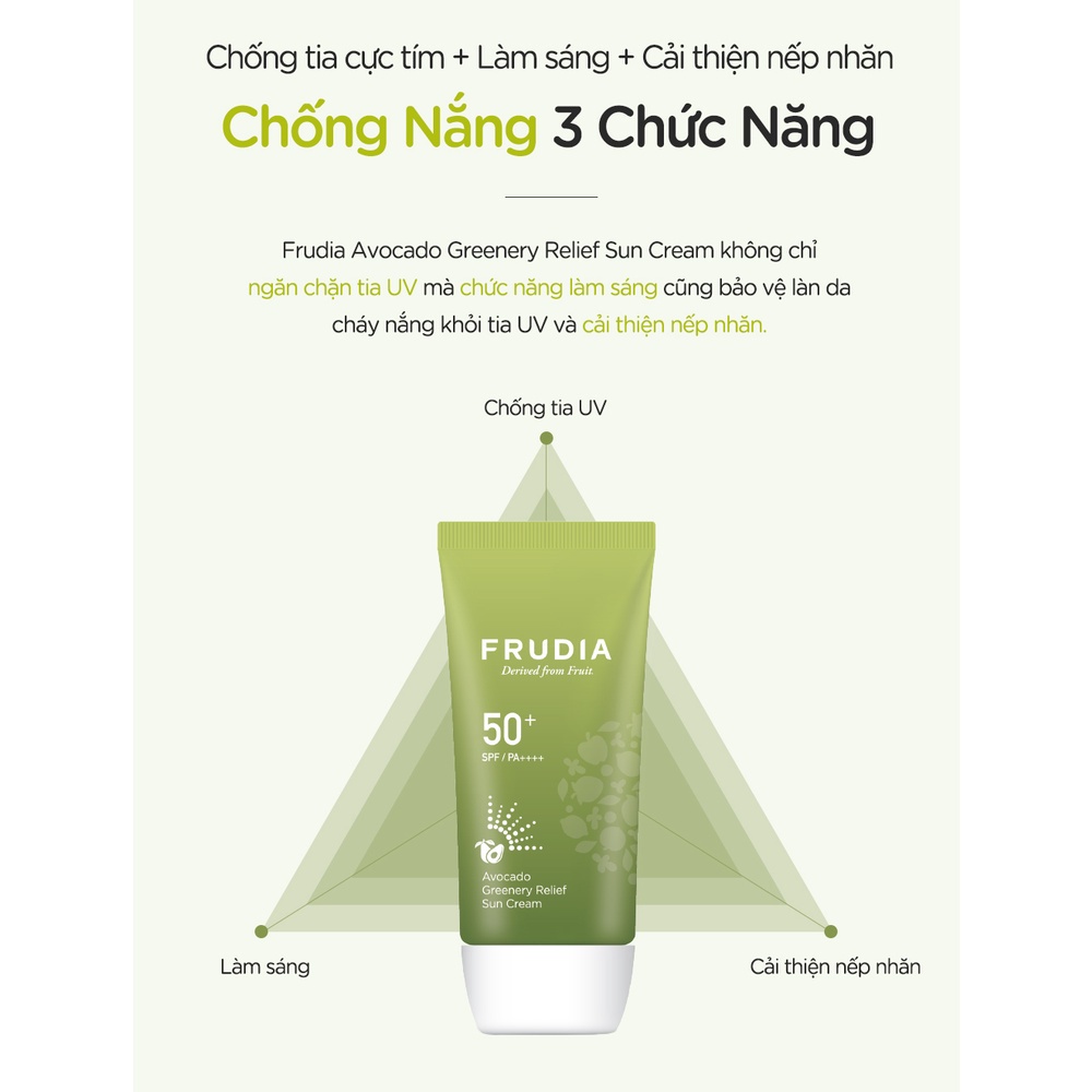 Kem Chống Nắng Frudia Cấp Ẩm và Nâng Tông Frudia Avocado Greenery Relief Sun Cream SPF50+ PA++++ 50g