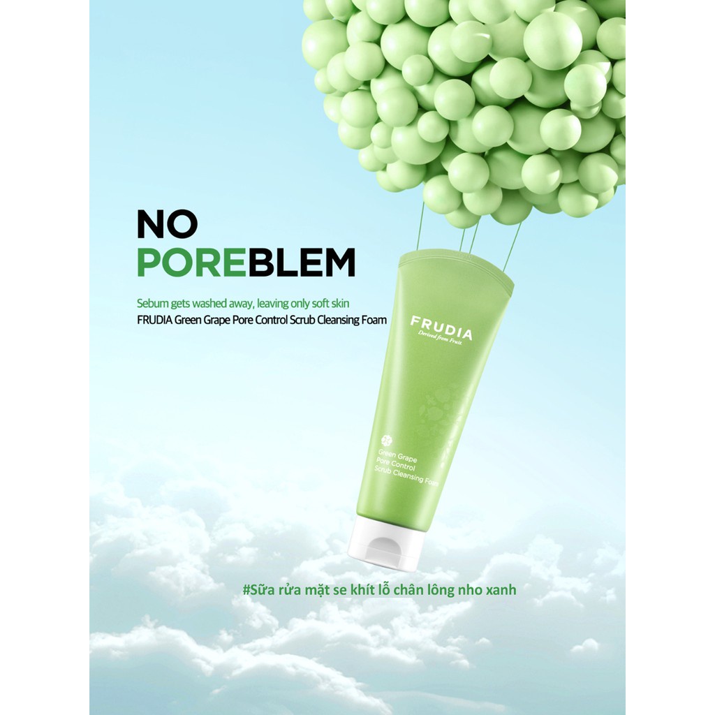 [Tặng 88k]Sữa Rửa Mặt Kiểm Soát Lỗ Chân Lông Nho Xanh Frudia Green Grape Pore Control Scrub Cleansing Foam 145ml