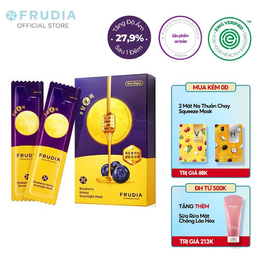 [Tặng 88k] 20 Gói Mặt Nạ Ngủ Cấp Ẩm Việt Quất Mật Ong Frudia Blueberry Honey Overnight Mask 5ml x 20pcs
