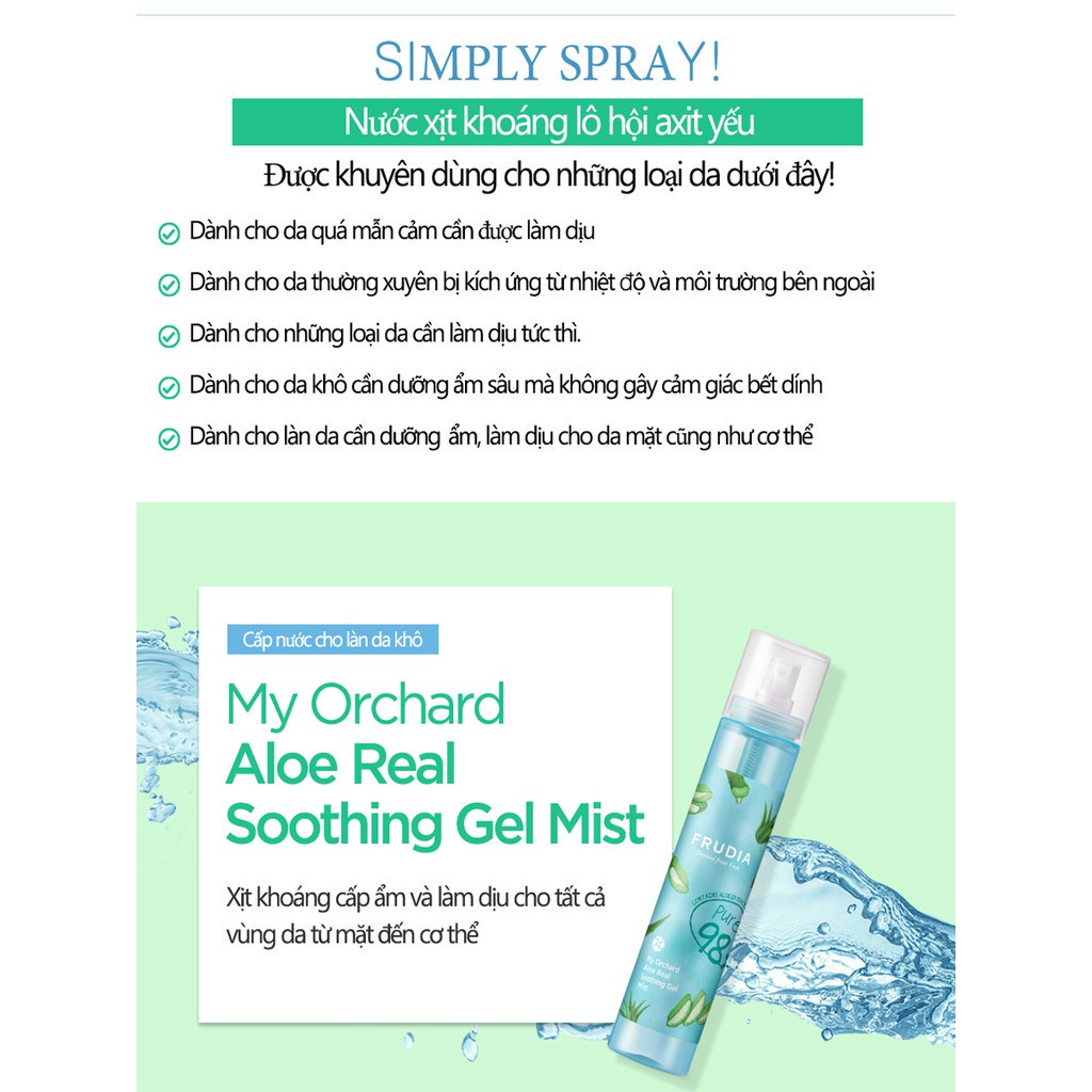 Xịt Khoáng Cấp Ẩm Từ Nha Đam Frudia My Orchard Aloe Real Soothing Gel Mist 125ml