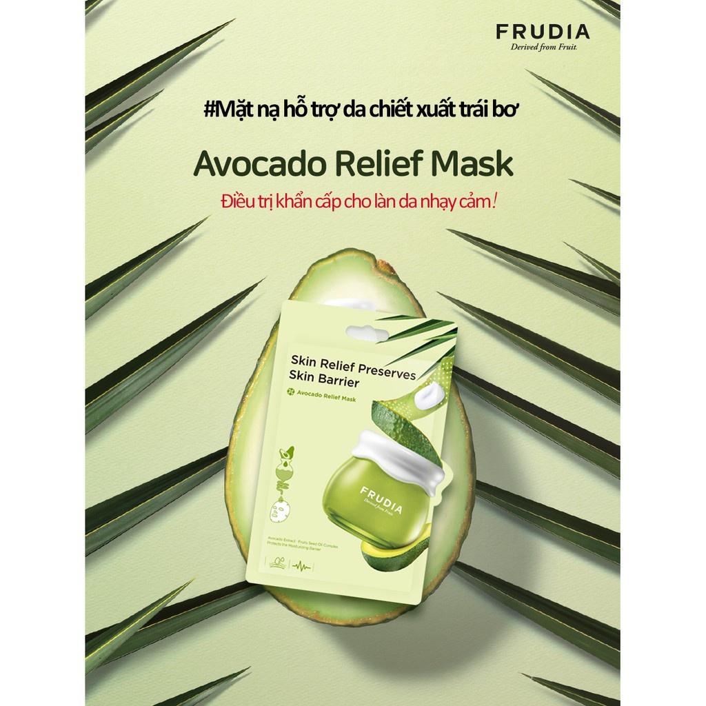 [Tặng 132k] 10 Miếng Mặt Nạ Cấp Ẩm Hỗ Trợ Da Chiết Xuất Trái Bơ Frudia Avocado Relief Mask  20ml x 10pcs (new)