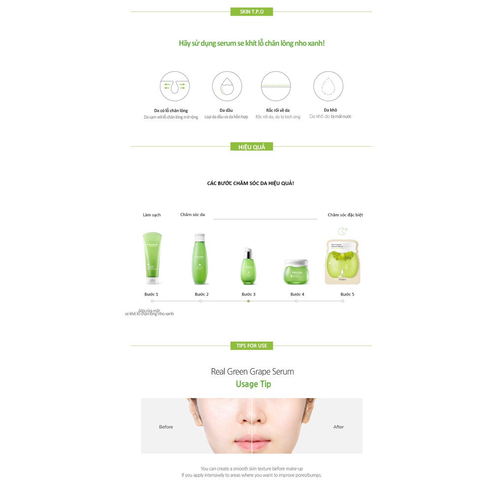 [Tặng 88k] Serum Dưỡng Ẩm Se Khít Lỗ Chân Lông Chiết Xuất Nho Xanh Frudia Green Grape Pore Control Serum 50g