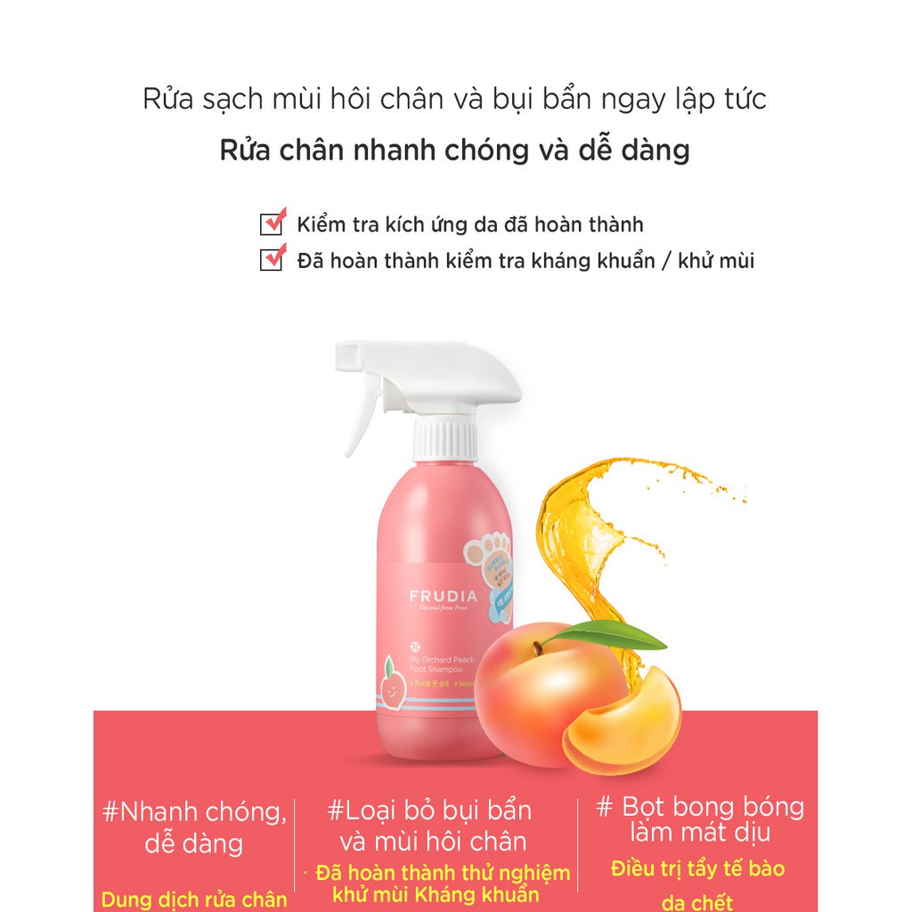 [Tặng 88k]Dung Dịch Rửa Chân Khử Mùi Và Làm Sạch Hương Đào Frudia My Orchard Peach Foot Shampoo 390ml