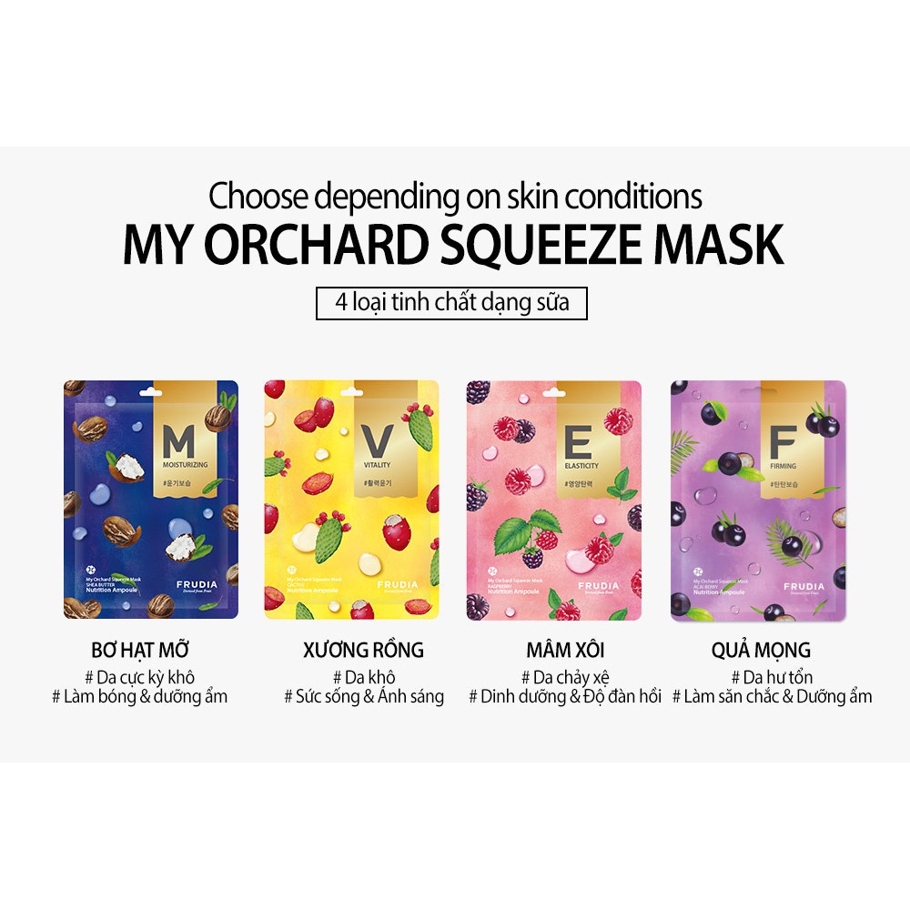 [Tặng 88k] 10 Miếng Mặt Nạ Nuôi Dưỡng Da Từ Quả Mọng Frudia My Orchard Squeeze Mask Acai Berry 20ml