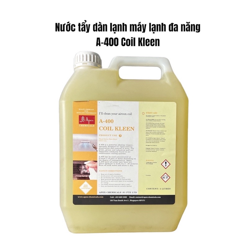 Nước tẩy dàn lạnh máy lạnh đa năng A-400 Coil Kleen { Hàng chính hãng } Bình đầy 5 lít y hình