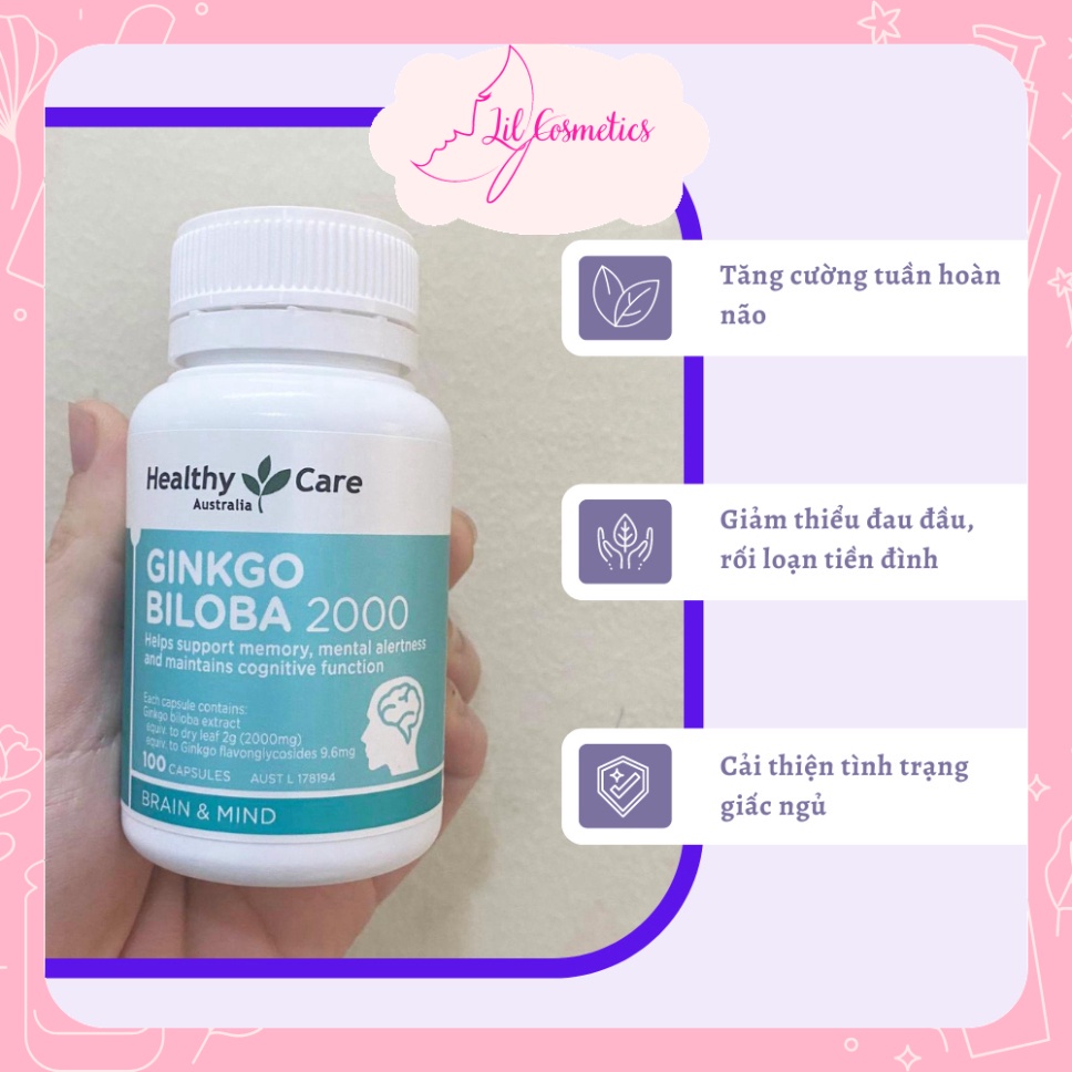 Viên Uống Bổ Não Úc Healthy Care Ginko Biloba 100 Viên, Gingko Chính Hãng Giúp Duy Trì Lưu Thông Máu Lil_C