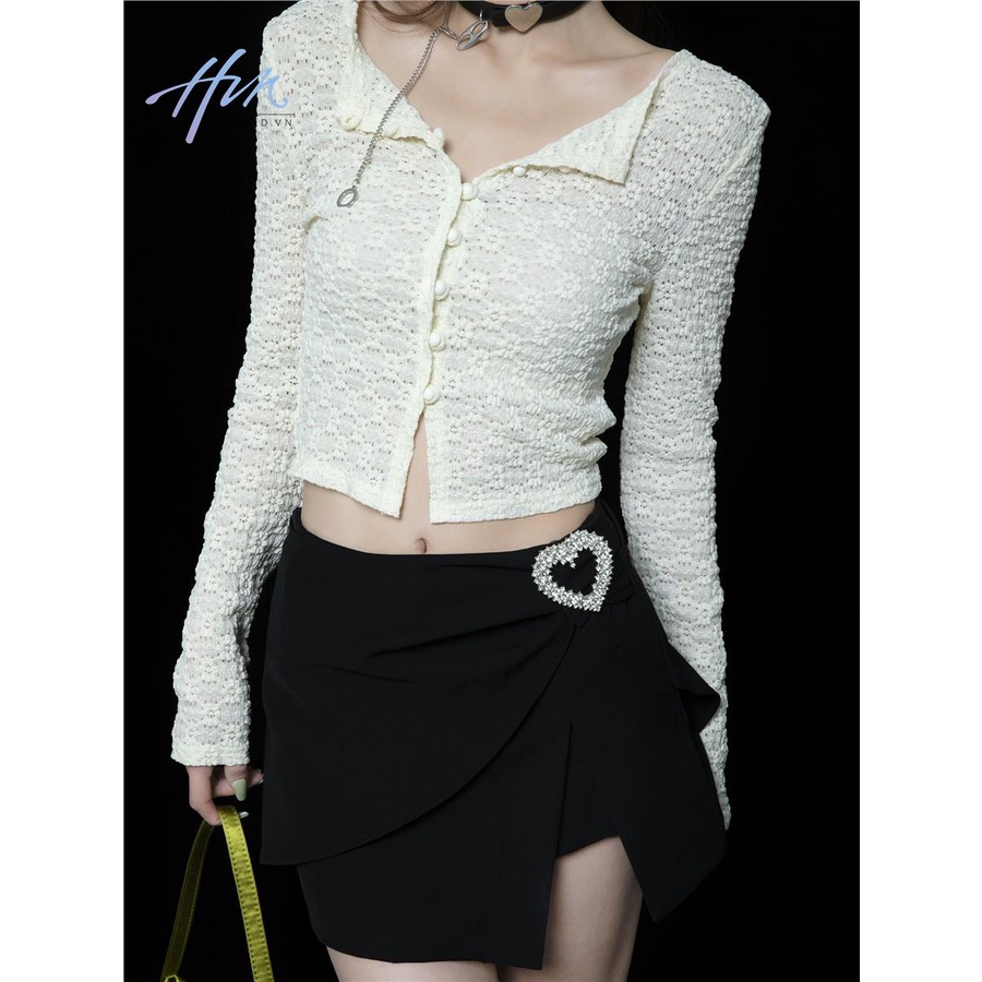 Áo Khoác Cardigan Dệt Kim Phối Ren Màu Trắng Phong Cách Pháp Quyến Rũ Cho Nữ