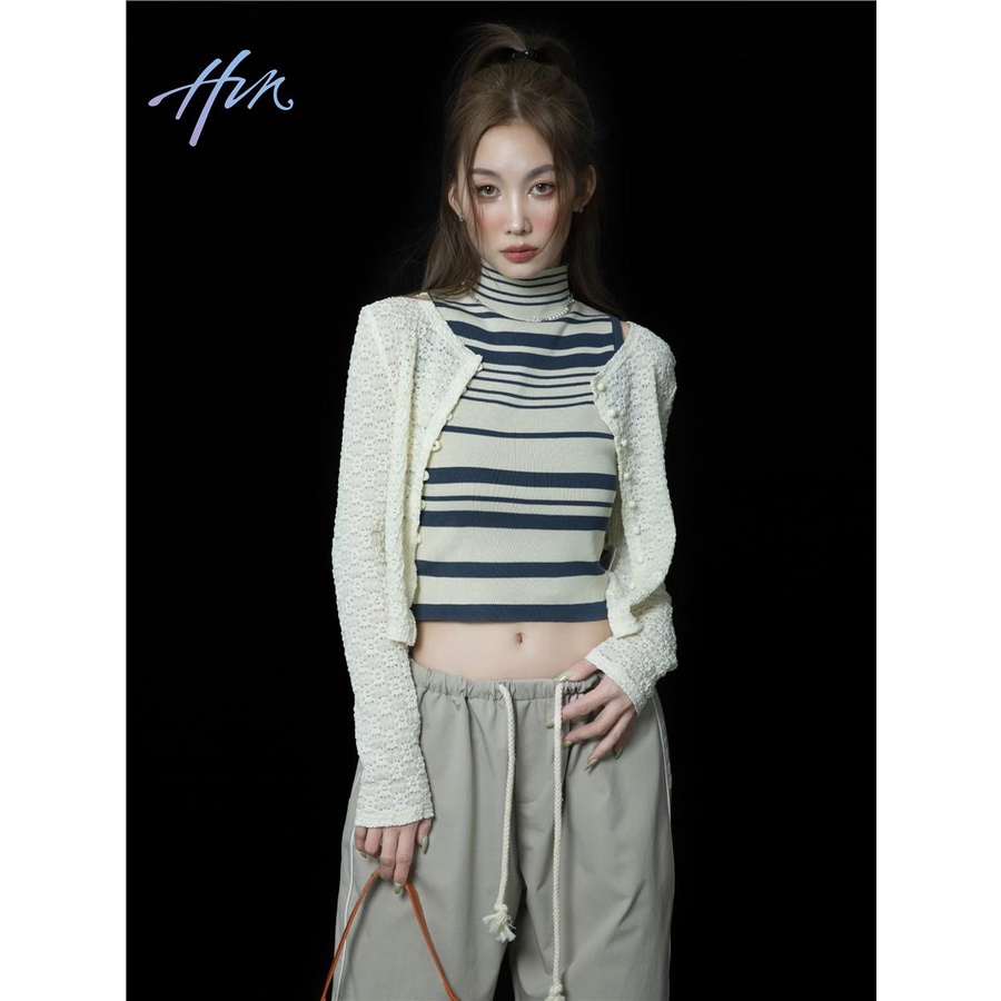 Áo Khoác Cardigan Dệt Kim Phối Ren Màu Trắng Phong Cách Pháp Quyến Rũ Cho Nữ