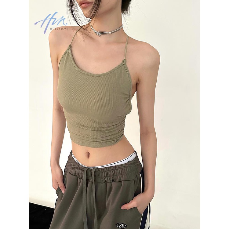 Áo Hai Dây Dáng Ngắn Phối Dây Chéo Lưng Thời Trang Mùa Hè Dành Cho Nữ