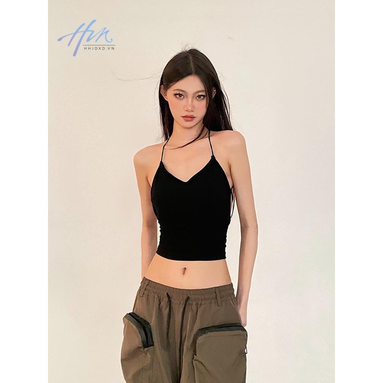 Áo Hai Dây Dáng Ngắn Phối Dây Chéo Lưng Thời Trang Mùa Hè Dành Cho Nữ