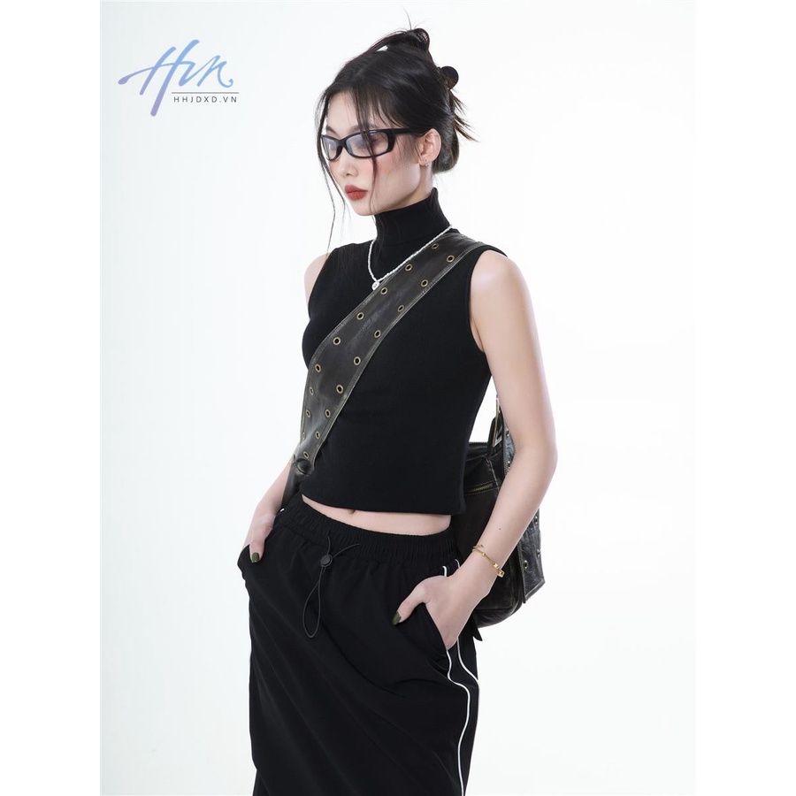 Áo Dệt Kim Sát Nách Cổ Cao Dáng Ôm Màu Sắc Đơn Giản Thời Trang Xuân Hè Dành Cho Nữ