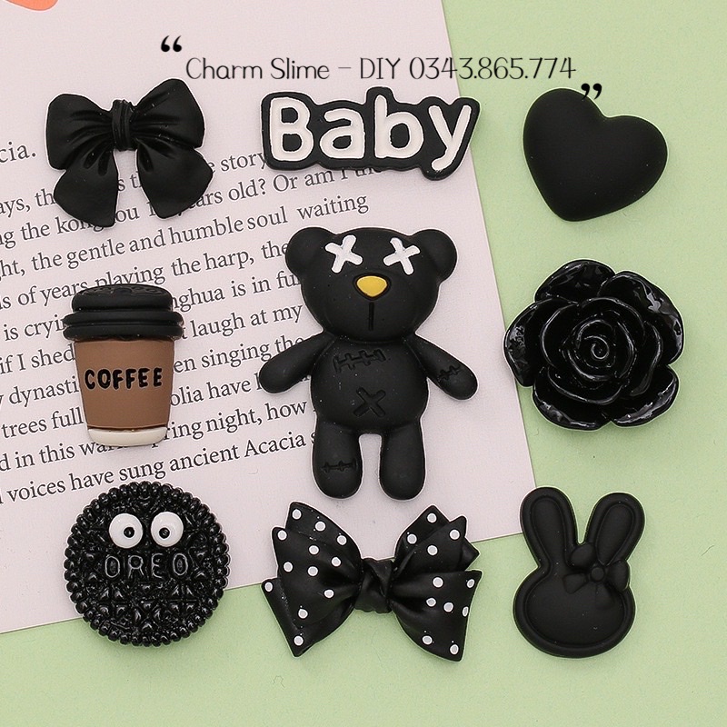 Charm Gấu Nơ, Trái Tim, Hoa, Thỏ Coffee, Bánh Đen Trang trí diy kẹp tóc, ốp điện thoại