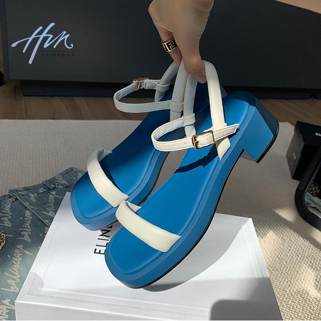 Sandal Hở Ngón Gót Dày Phẳng Mũi Vuông Phong Cách Phương Tây Thời Trang Mùa Hè Hàng Mới 2023