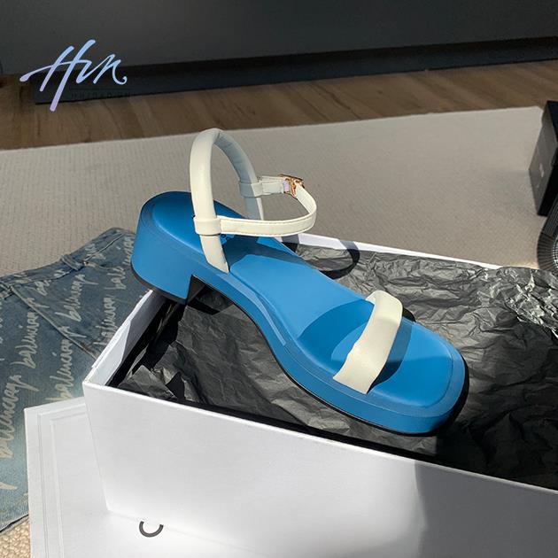 Sandal Hở Ngón Gót Dày Phẳng Mũi Vuông Phong Cách Phương Tây Thời Trang Mùa Hè Hàng Mới 2023