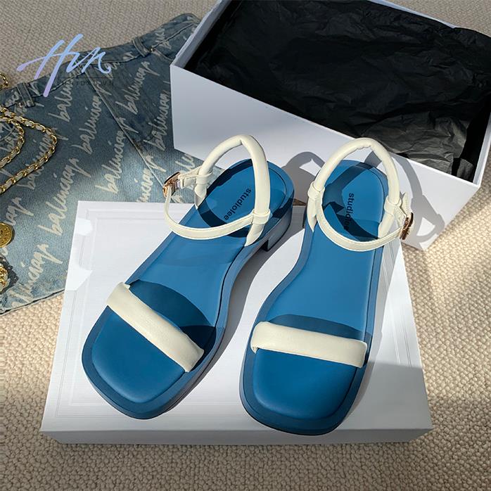 Sandal Hở Ngón Gót Dày Phẳng Mũi Vuông Phong Cách Phương Tây Thời Trang Mùa Hè Hàng Mới 2023