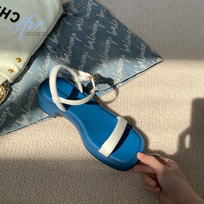 Sandal Hở Ngón Gót Dày Phẳng Mũi Vuông Phong Cách Phương Tây Thời Trang Mùa Hè Hàng Mới 2023