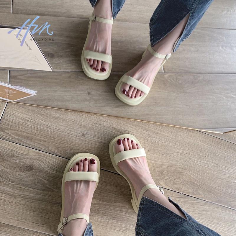 Sandal Hở Ngón Gót Dày Phẳng Mũi Vuông Phong Cách Phương Tây Thời Trang Mùa Hè Hàng Mới 2023