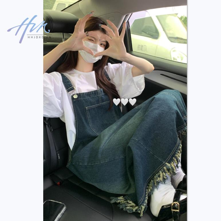 Đầm Yếm Denim Dài Vừa Dáng Rộng Thiết Kế Sờn Phong Cách Pháp Cổ Điển Thời Trang Mùa Hè 2023 Mới Dành Cho