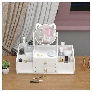 Kệ tủ gỗ 3 ngăn mỹ phẩm có gương tai mèo