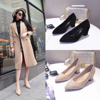 Giày cao gót vuông 7p công sở da lộn phong cách sang trọng - BM34