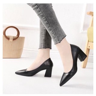 Giày cao gót vuông 7p công sở da mềm phong cách sang trọng - BM09