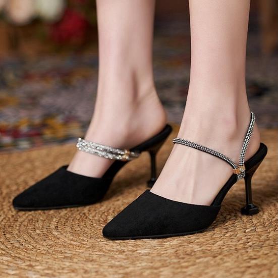 Giày cao gót nhọn 7p bít mũi nhung xoàn 2 kiểu mang-BM26