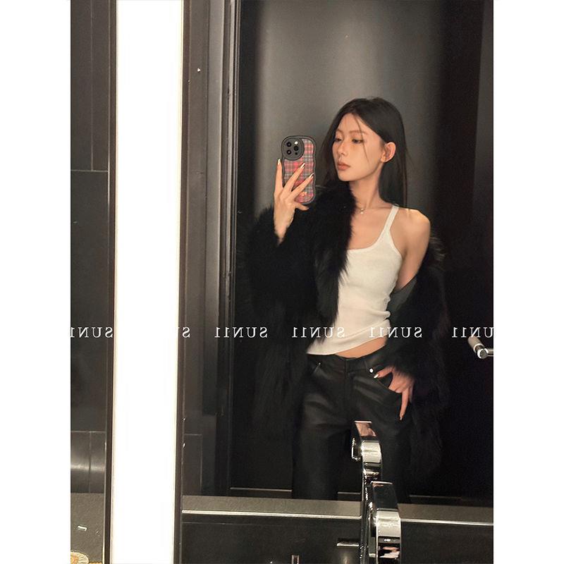 Áo Dệt Kim Sát Nách Màu Trắng Dáng Chữ I Thời Trang Thu Đông Cho Nữ