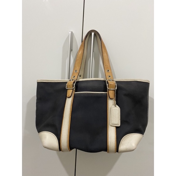 Túi si hiệu Coach auth dáng mini tote kẹp nách cầm tay chất canvas dày phối da thật - secondhand