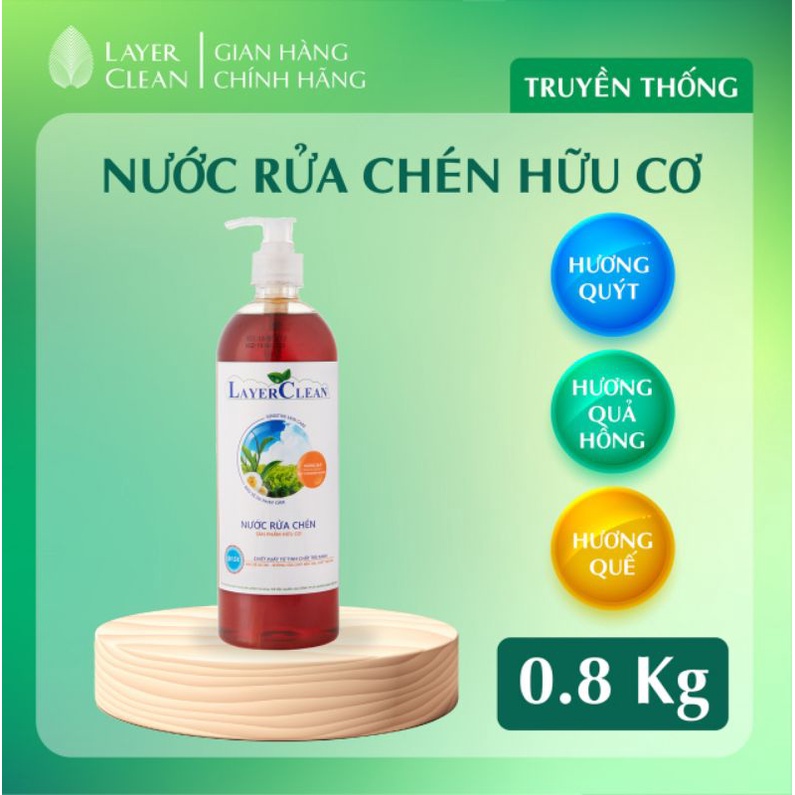 Chai 800ml hương Quả Hồng nước rửa bình sữa, nước rửa chén bát hữu cơ LayerClean