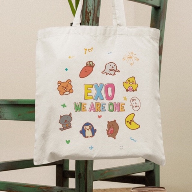 Túi tote EXO We Are One EXO-L túi vải canvas đeo vai có khoá kéo đựng đồ phong cách thời trang K-pop