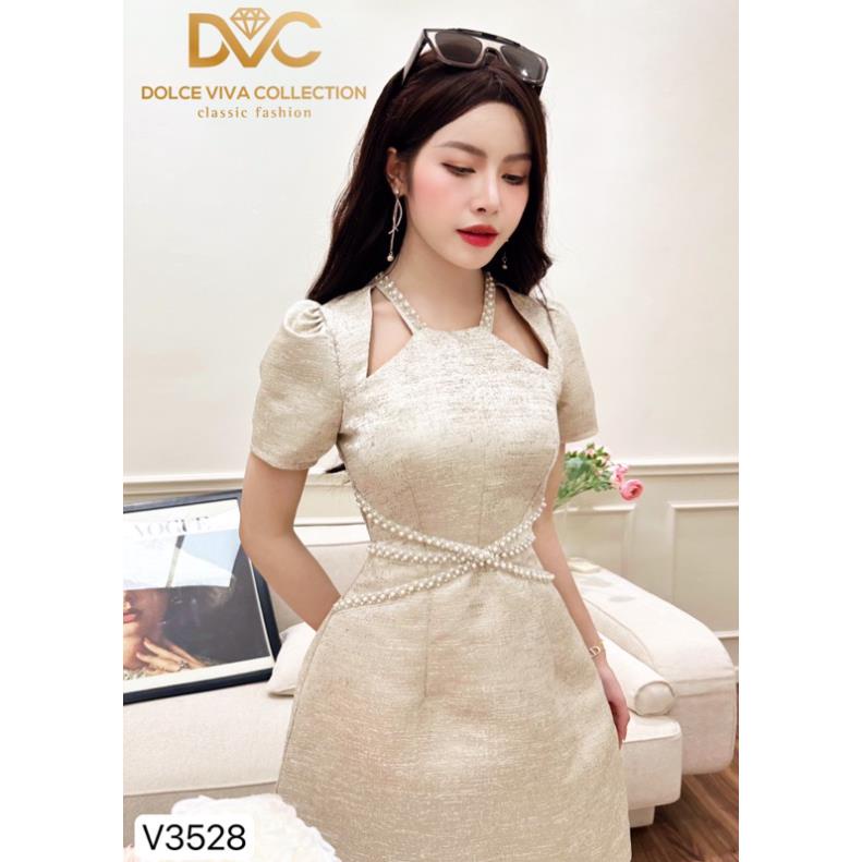 Váy xước cổ yếm đính ngọc V3528- DVC