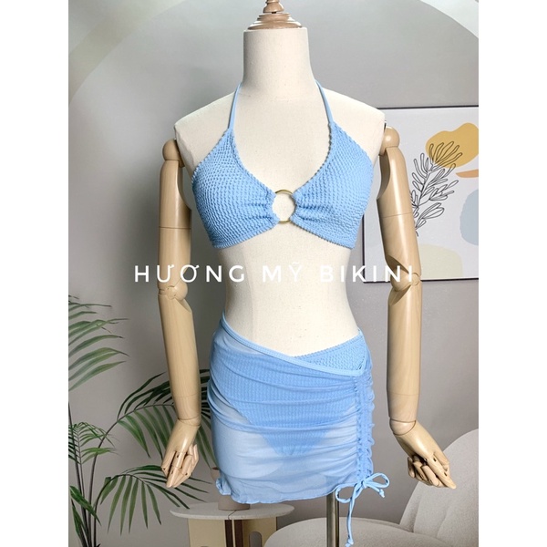 Set bikini 3 mảnh đồ bơi đi biển chất thun gân co giãn, hình thật chụp sàn
