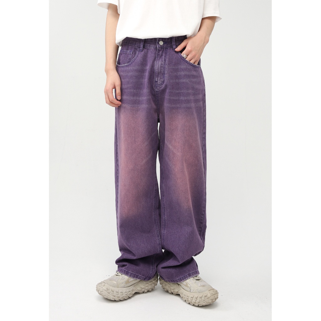 Hàng Mới Về Quần Jeans Ống Rộng Màu Tím Phong Cách Hàn Quốc 2022 Cho Nam