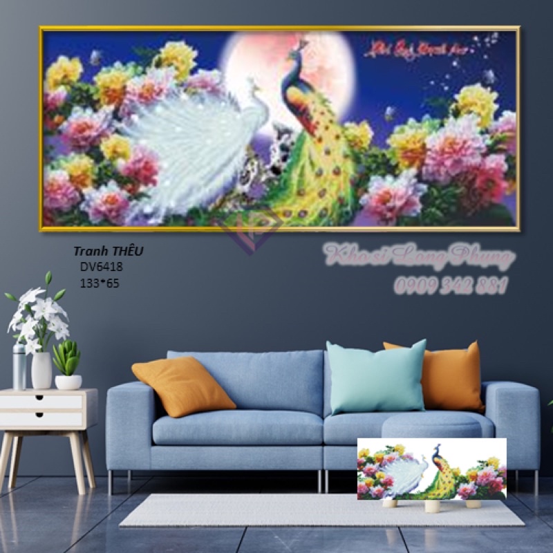 Tranh thêu Chữ thập  Phú quý bình An, TRANH CHIM CÔNG, PHU THÊ VIÊN MÃN DV6418  chưa thêu