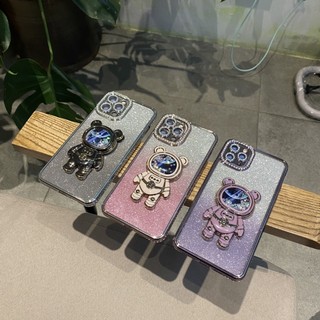 Ốp lưng điện thoại phi hành gia nhũ chảy kèm pop mix cùng ốp trong nhũ viền đá cao cấp