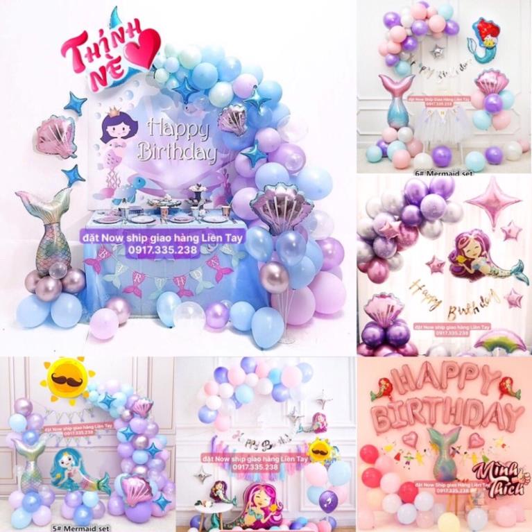 Set Bóng Sinh Nhật Tiên Cá Backdrop Mẫu Mới Siêu Hot Cho Bé Gái Sinh Nhật Thêm Lung Linh