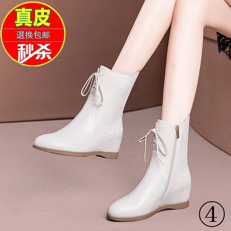 Giày Bốt Da Thật Đế Xuồng Mũi Tròn Dễ Phối Đồ Thời Trang Thu Đông Cho Nữ